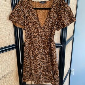 Madewell Brown and Black Leopard Wrap Mini Dress
